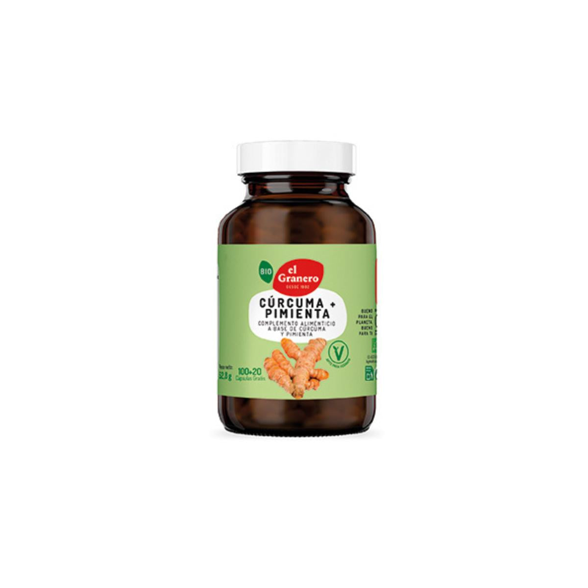 Curcuma y Pimienta  BIO El Granero, 120 cápsulas