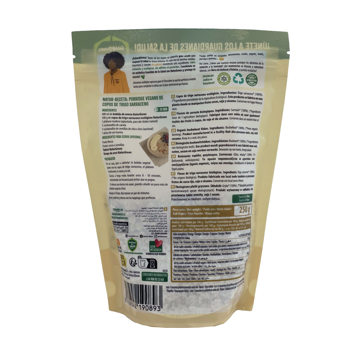 Copos de Trigo Sarraceno BIO Sin Gluten Naturgreen, 250 g