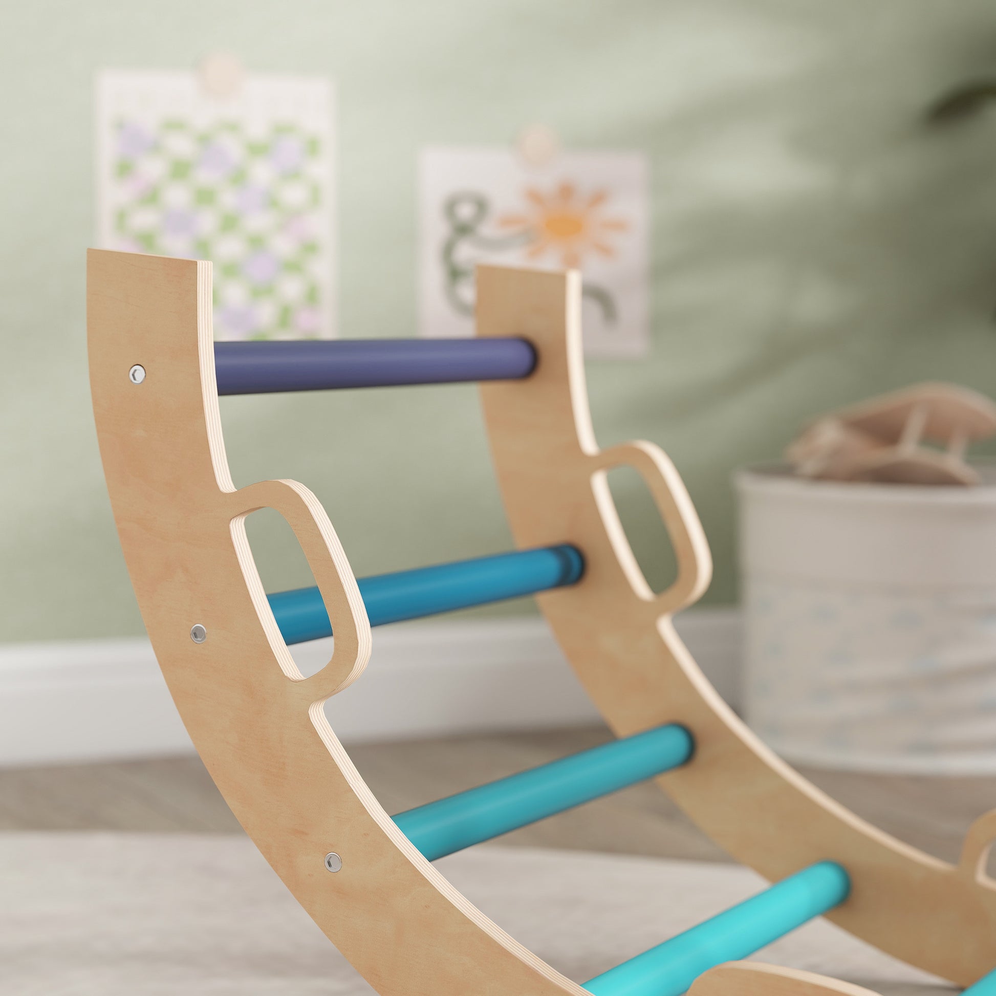Aiyaplay 8 En 1 Triángulo De Escalada Montessori Con Arco Y Rampa Azul_4