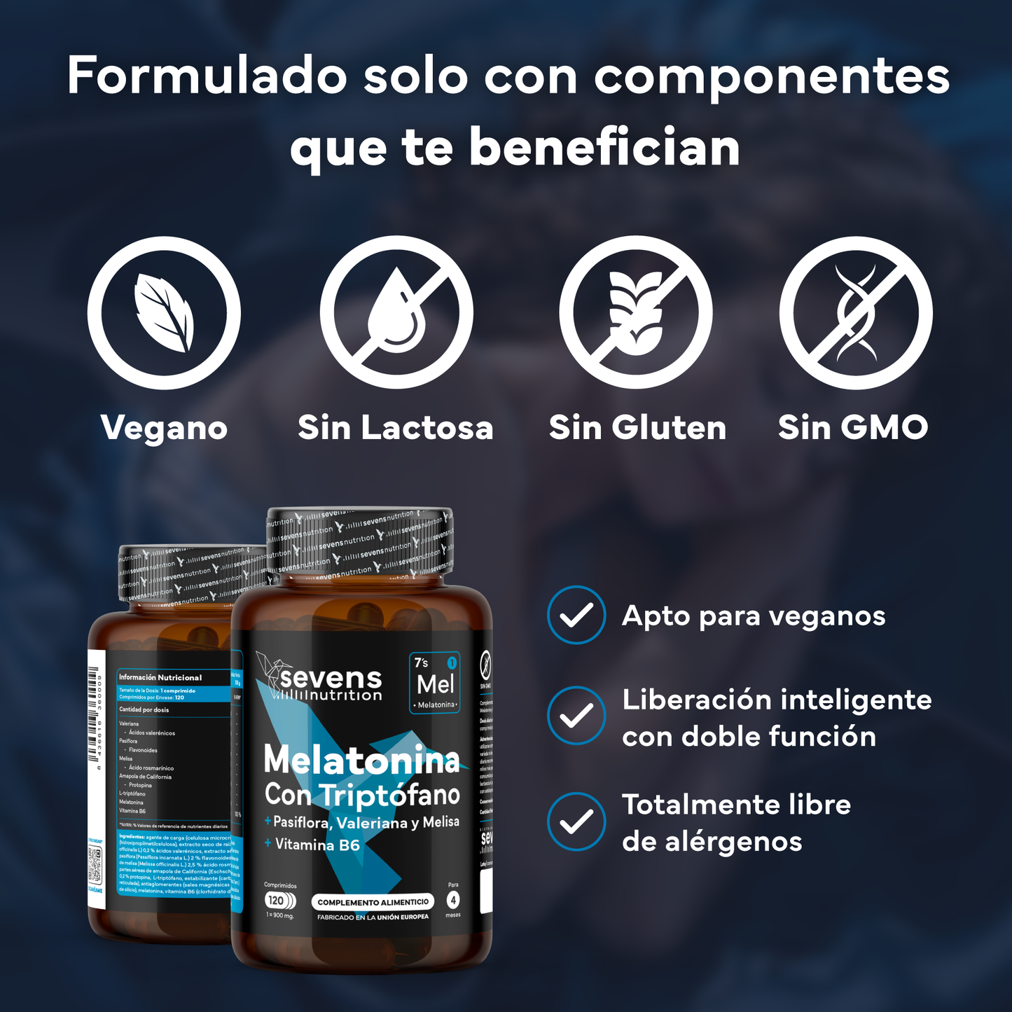 Pack 2x Melatonina Con Triptófano Sevens Nutrition. Mejora El Sueño._3
