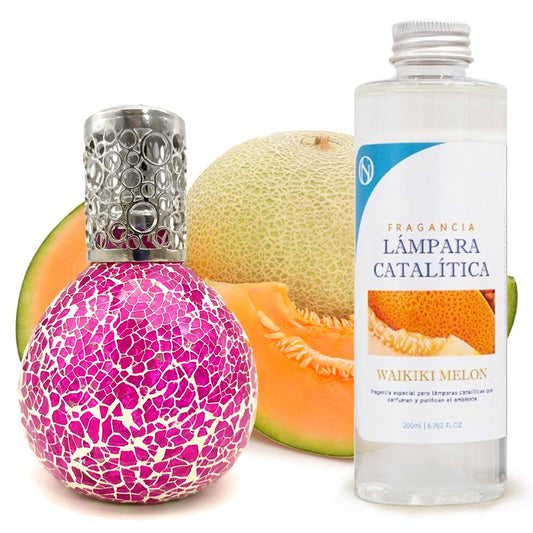 Lámpara Catalítica Mosaico Fucsia + Aroma Waikiki Melon 500ml - Elimina Olores, Perfuma Y Mejora La Calidad Del Aire_0