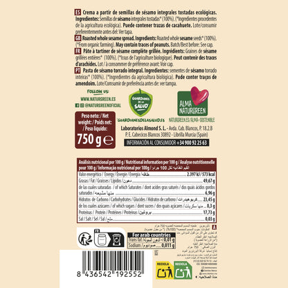 Tahini Integral Tostado Naturgreen 750 g