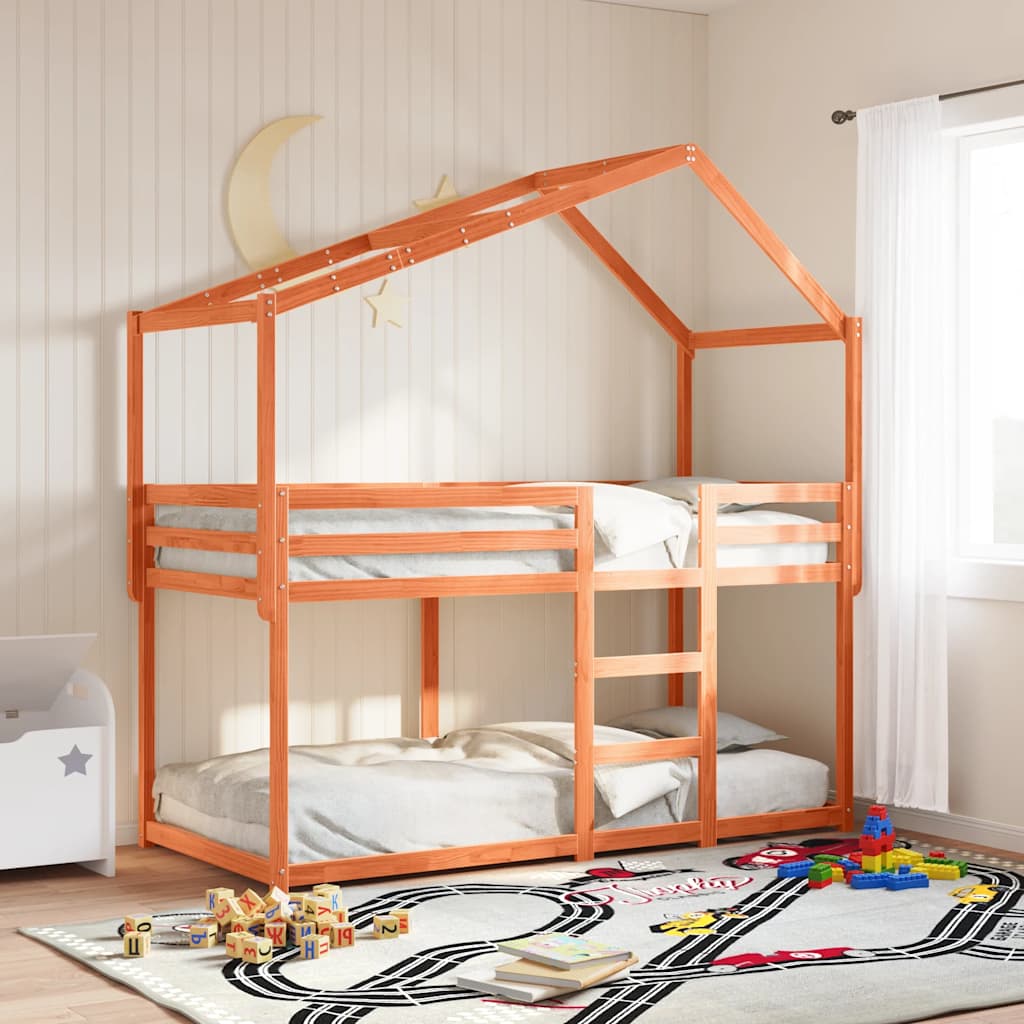Techo De Cama Infantil Madera Maciza Marrón 203x80,5x142 Cm_1