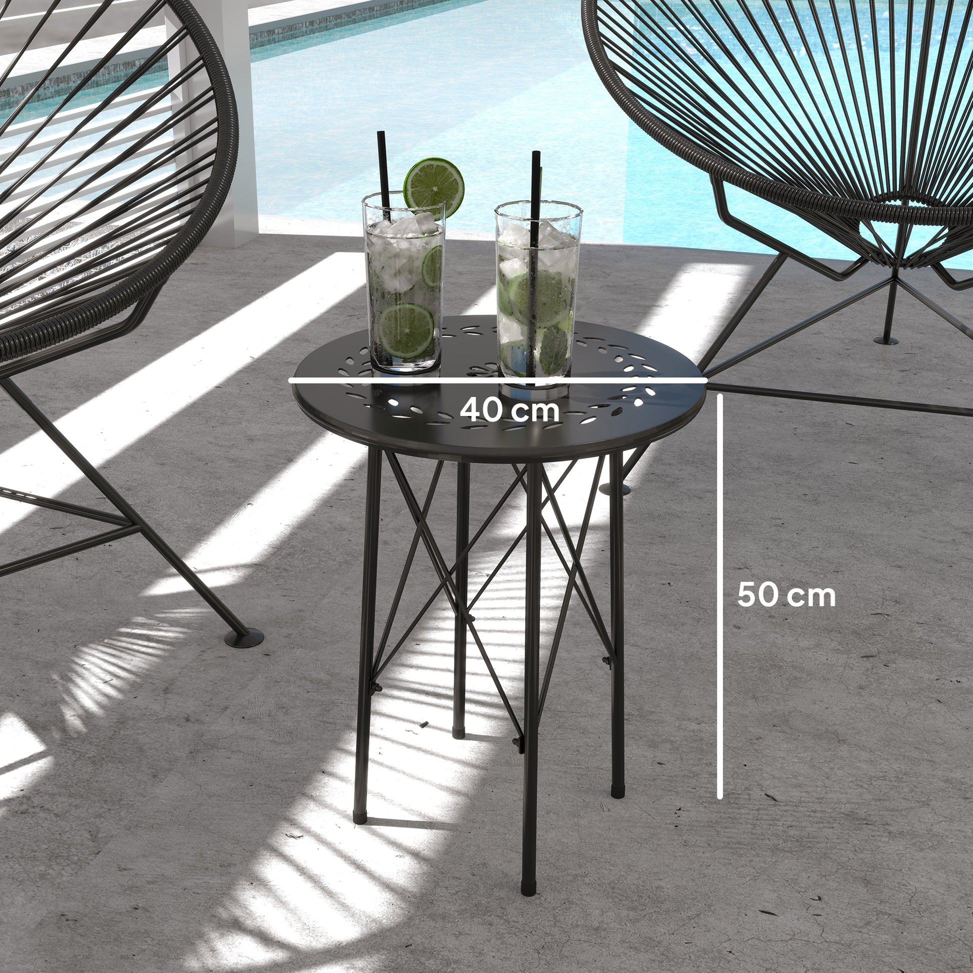 Outsunny Mesa De Jardín Redonda Ø40x50 Cm Para Interior Y Exterior Negro_2