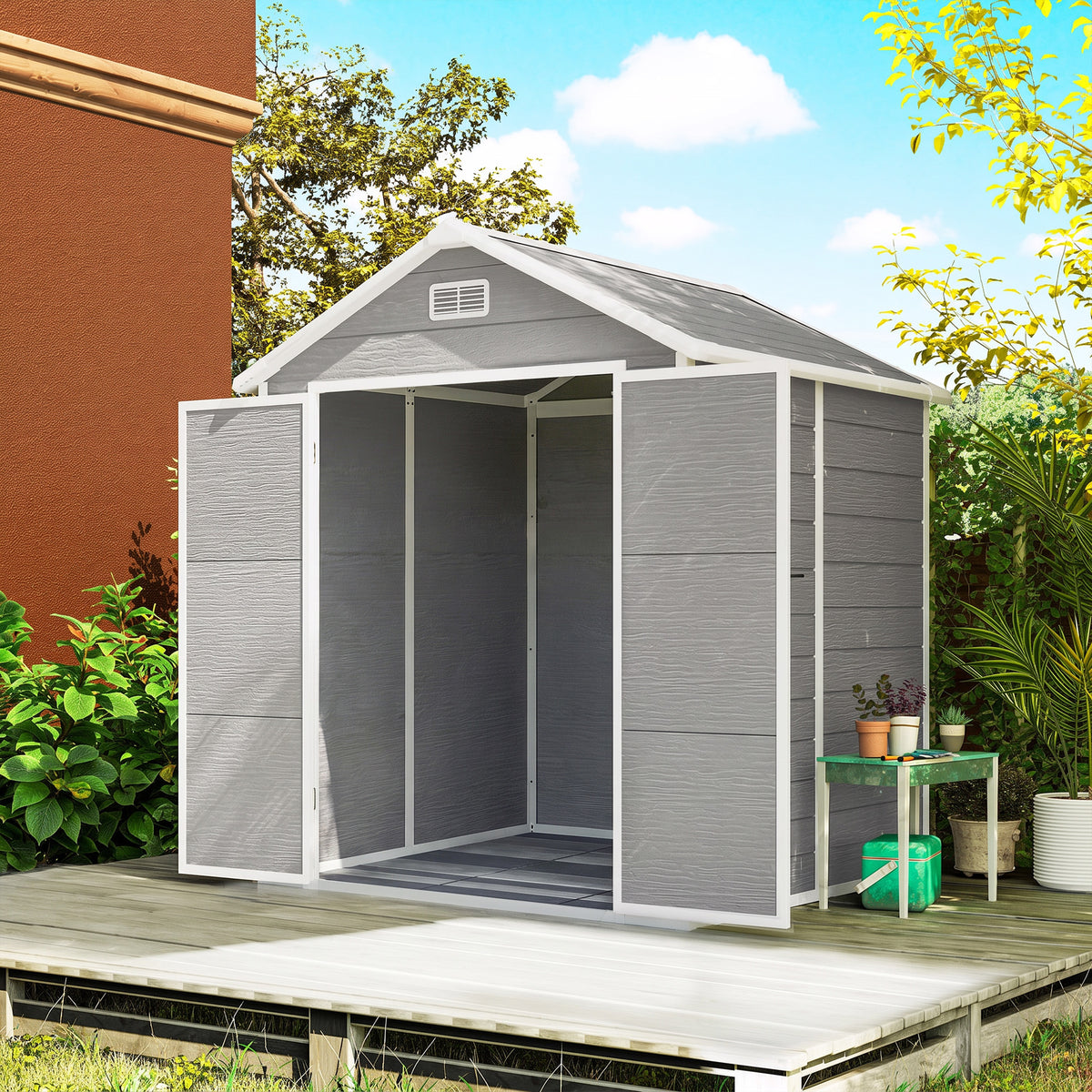 Outsunny Cobertizo De Jardín 2,4 M² 182x151x219 Cm Con Suelo Puerta Cerrada Gris_1