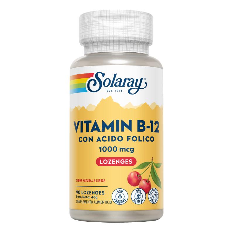 Vitamina B12 1000 mcg con Ácido Fólico Solaray  90 comprimidos