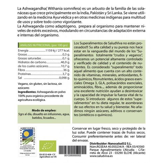 Ashwagandha en polvo ECO 125 g, Salud Viva