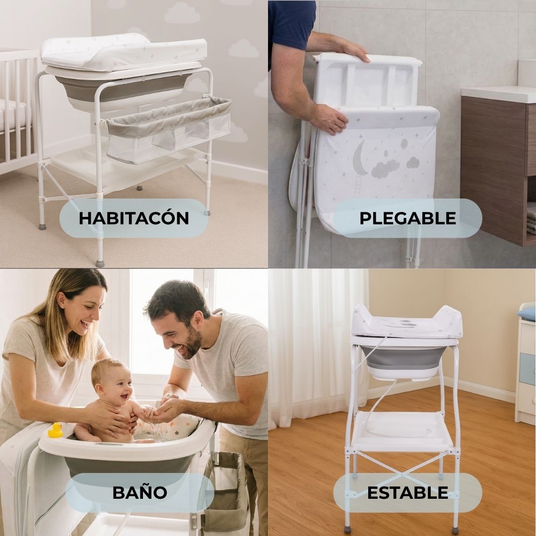 Bathby | Bañera Bebé 5 En 1 Plegable Con Soporte, Cojín Antideslizante, Cambiador (gris Pro)_5