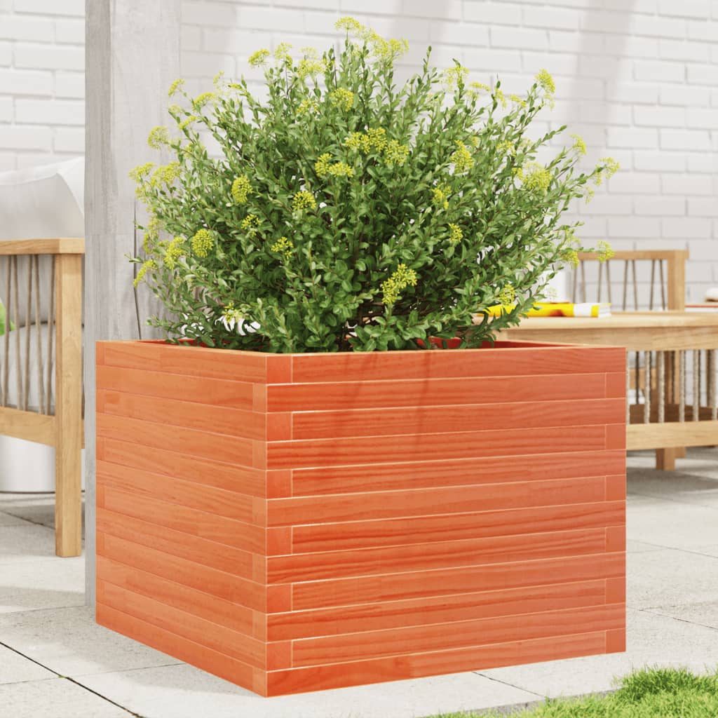 Jardinera De Madera Maciza De Pino Marrón Cera 60x60x45,5 Cm_1