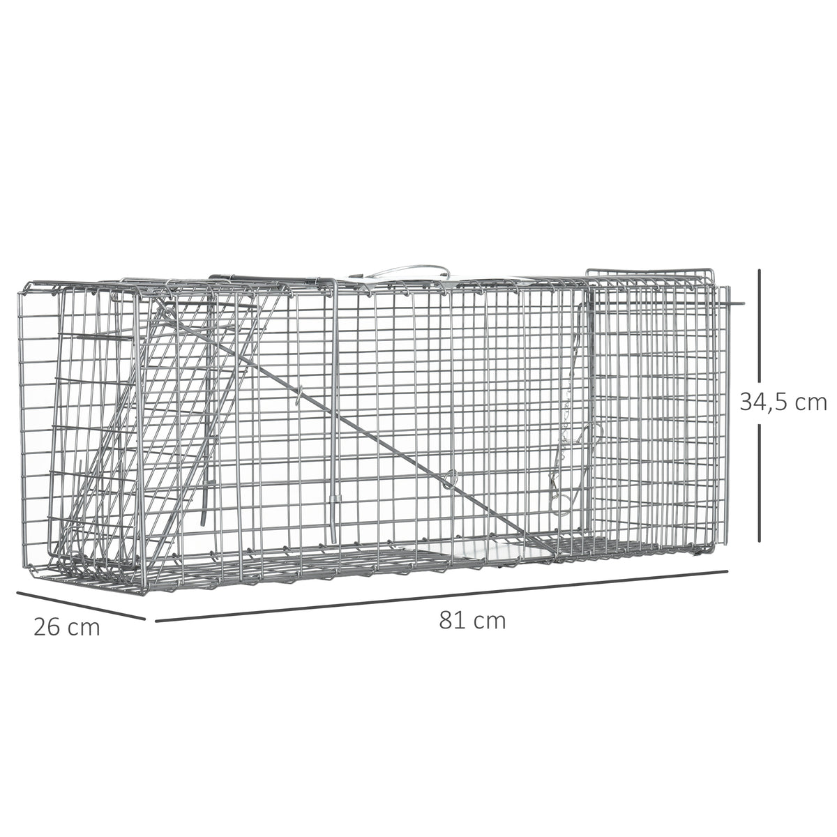 Outsunny Trampa Para Animales Vivos Plegable 81x26x34,5cm Con Puerta Y Asa Plata_2