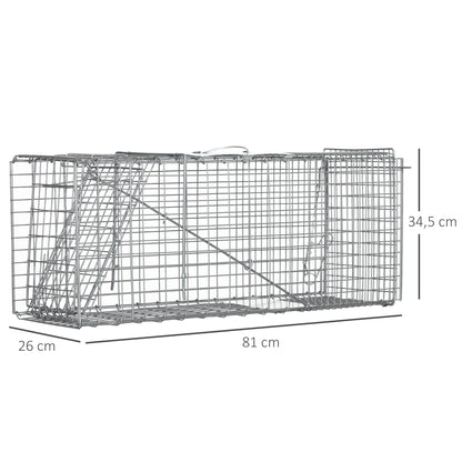 Outsunny Trampa Para Animales Vivos Plegable 81x26x34,5cm Con Puerta Y Asa Plata_2