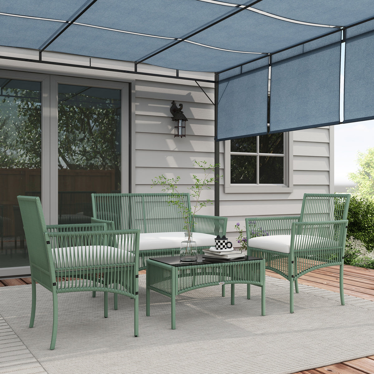 Conjunto De Jardín Outsunny Acero, Pe Verde Oscuro 100x56x80 Cm_1