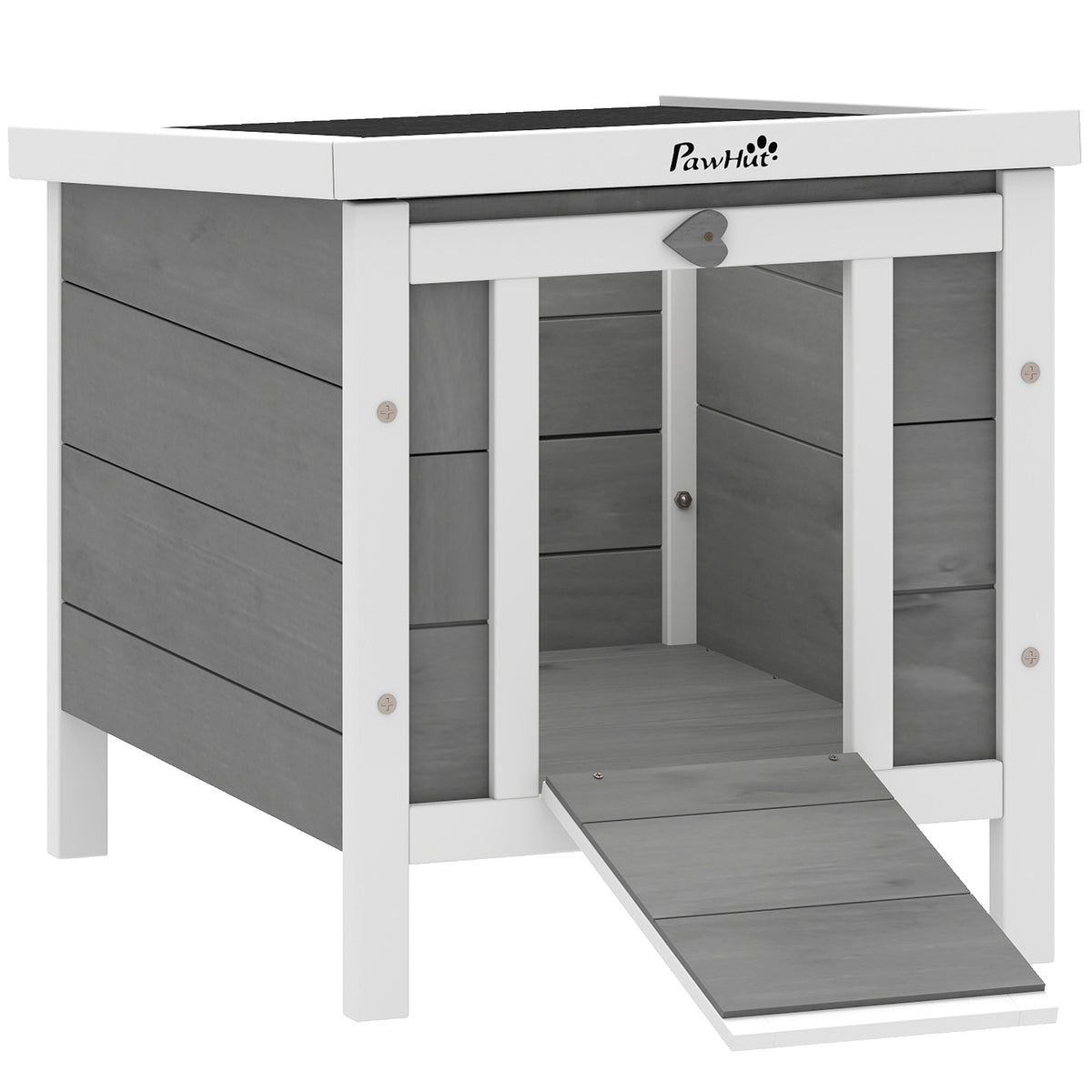 Conejera De Madera Exterior Techo Abatible Pawhut 42x51x43 Cm Gris_1