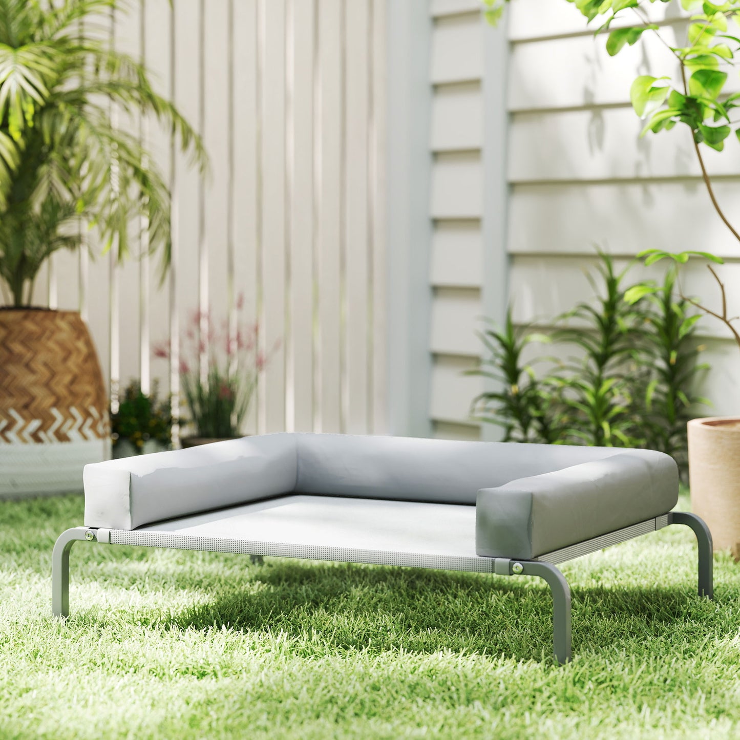 Pawhut Cama Elevada Para Perros Transpirable Con Refuerzos Extraíbles Gris Claro_1