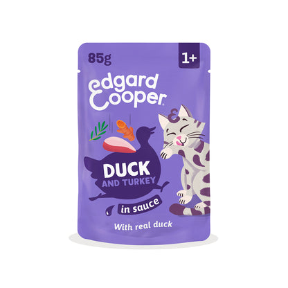 Sobres de comida húmeda Pato &amp; Pavo en Salsa para Gatos Adultos | Edgard &amp; Cooper 85 g