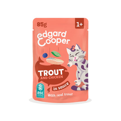 Sobre de Comida Húmeda Trucha &amp; Pollo en Salsa para Gatos Edgard &amp; Cooper 85 g
