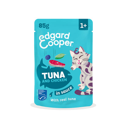 Sobres de comida húmeda Atún &amp; Pollo en Salsa para Gatos Adultos | Edgard &amp; Cooper 85 g
