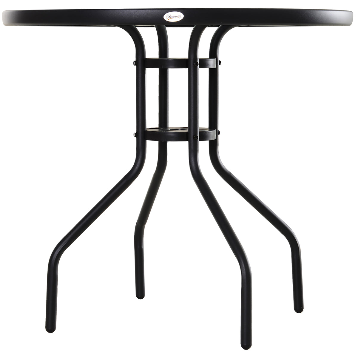 Outsunny Mesa De Jardín Redonda De Cristal Con Agujero Para Sombrilla Ø80x72 Cm_3