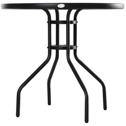 Outsunny Mesa De Jardín Redonda De Cristal Con Agujero Para Sombrilla Ø80x72 Cm_3