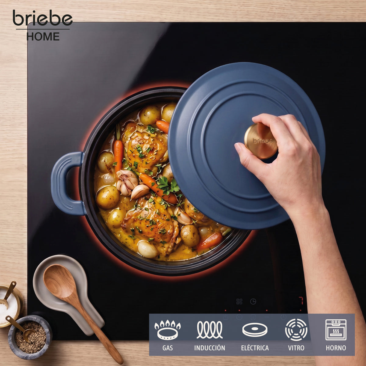 Briebe Totem Batería Cocina Inducción Apilable 4 Piezas Ø 22cm Sartén + 2 Cacerolas + Tapa, Antiadherente Cerámico Sin_5