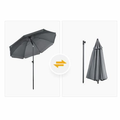 Outsunny Sombrilla De Playa Grande Ø180 Cm Con Ángulo Ajustable Gris Oscuro_3