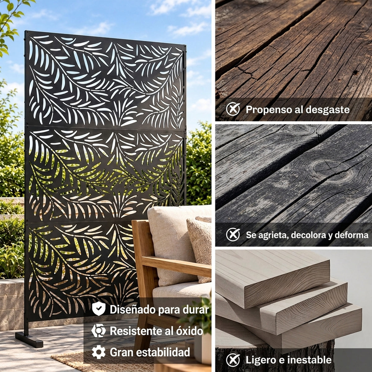 Outsunny Biombo Para Exterior De 3 Piezas Con Diseño De Hoja De Mimbre Negro_5