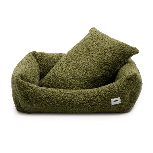 Cafide Cama De Material Reciclado Para Perro Con Tejido Estilo Borreguito Verde. Modelo Snozy._0