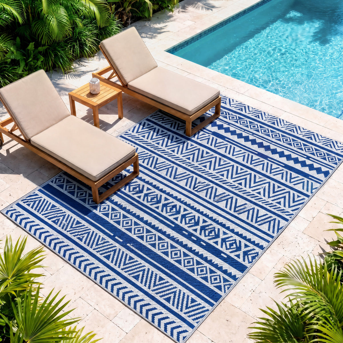 Outsunny Alfombra De Exterior 182x274 Cm Estilo Moderno Azul Oscuro Y Blanco_3