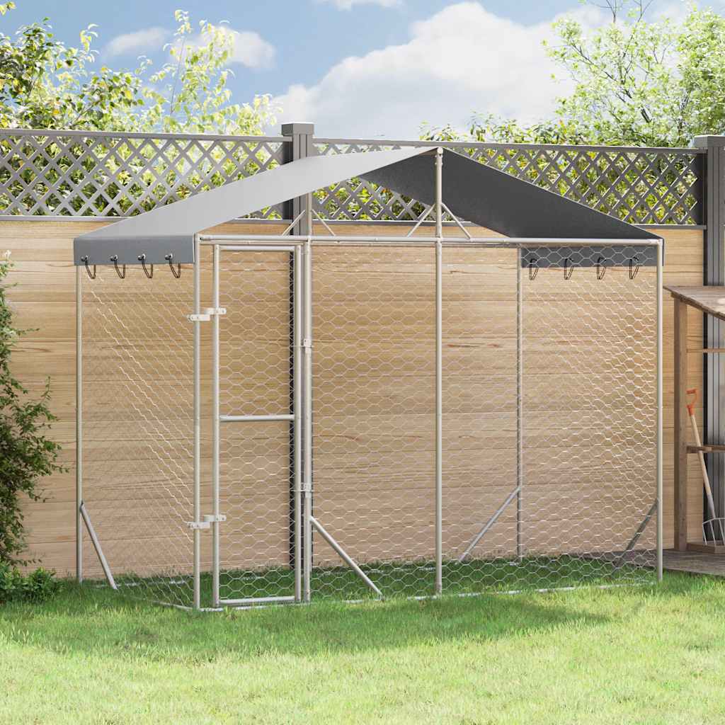 Perrera Exterior Con Toldo Acero Galvanizado Plata 3x1,5x2,5 M_1