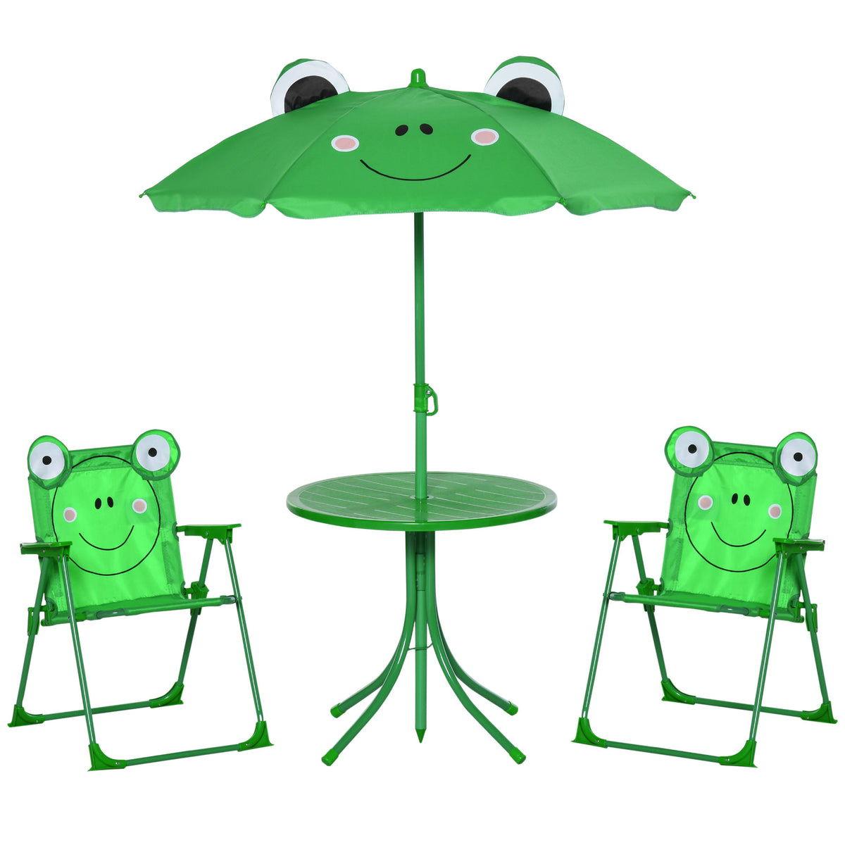 Outsunny Mesa Y Sillas Infantil De Jardín Plegable Con Sombrilla Ajustable Verde_0