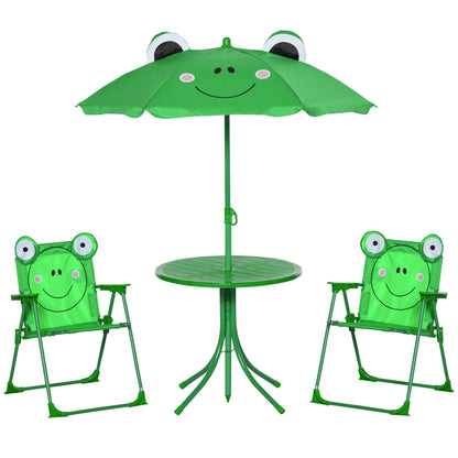 Outsunny Mesa Y Sillas Infantil De Jardín Plegable Con Sombrilla Ajustable Verde_0