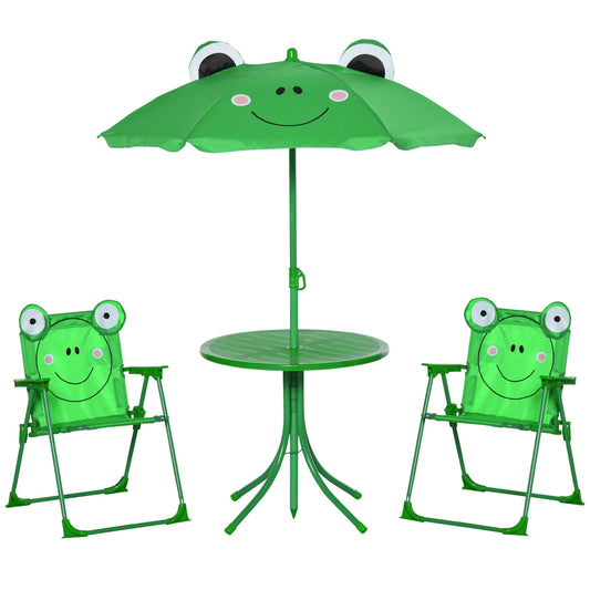 Outsunny Mesa Y Sillas Infantil De Jardín Plegable Con Sombrilla Ajustable Verde_0