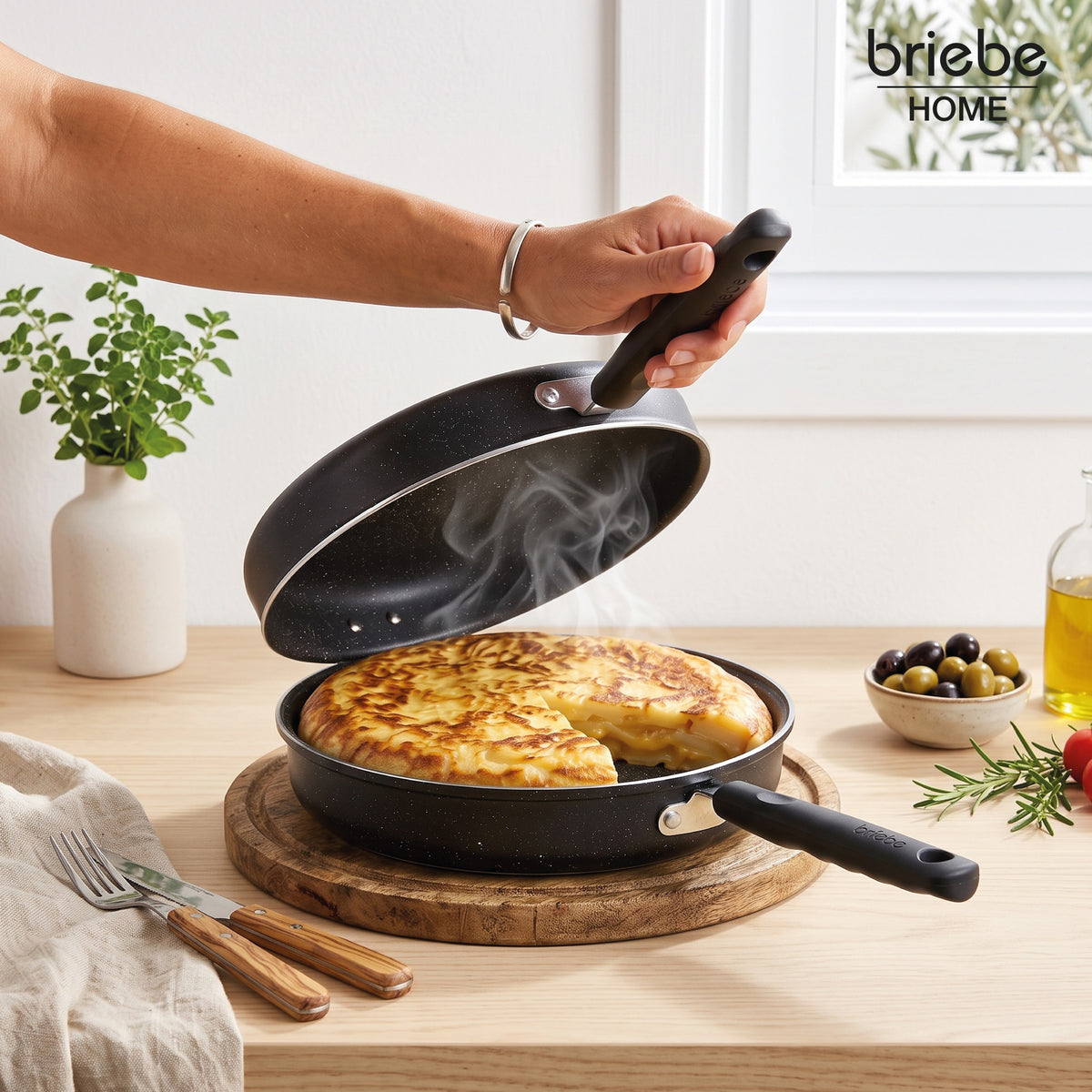 Briebe Sartén Para Tortilla De Patatas Doble, Inducción 24cm Antiadherente Ilag Granitec Libre De Pfoa, Fácil Volteo Si_1