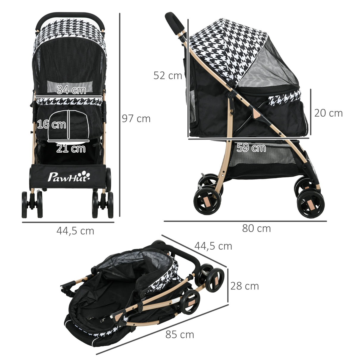 Pawhut Cochecito Para Perros Plegable Con 2 Puertas 80x44,5x97 Cm Negro_2