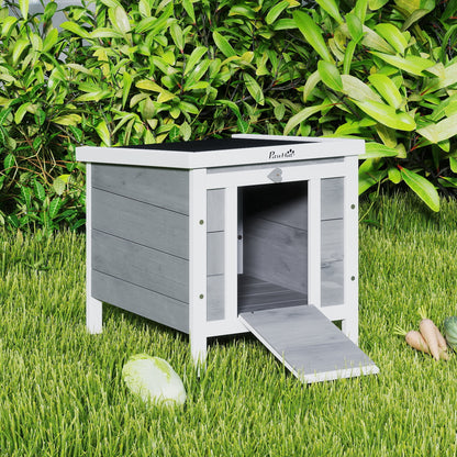 Pawhut Conejera Madera Exterior Con Techo Asfáltico Abatible 42x51x43 Cm Gris_1