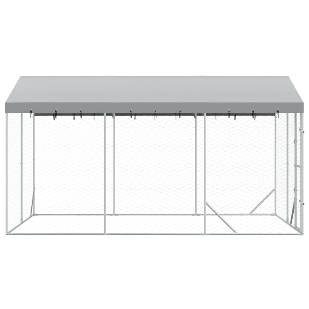 Perrera Exterior Con Techo Acero Galvanizado Plata 3x4,5x2,5 M_4