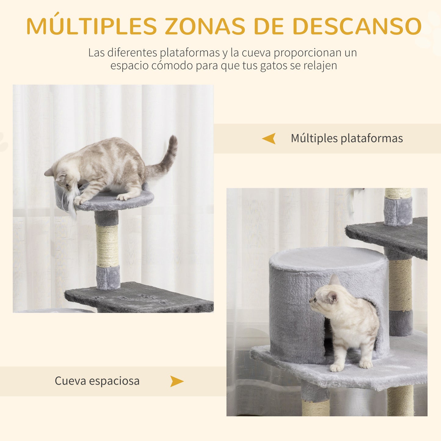 Pawhut Árbol Para Gatos Rascador Grande Con Plataformas Casetas Ratón De Juego_5