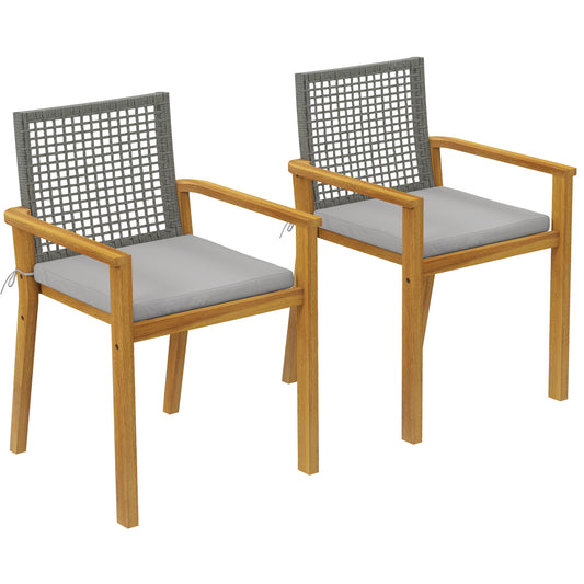 Sillas De Jardín Outsunny Madera De Acacia, Ratán Pe Madera Natural 59x55x86 Cm_0