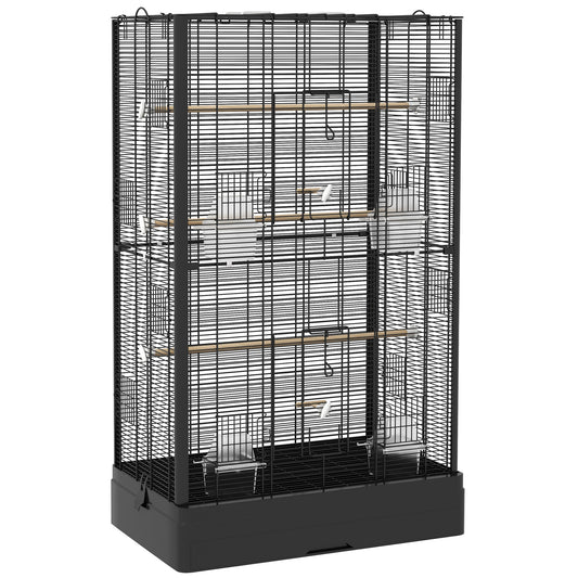 Pawhut Jaula Para Pájaros 61x36,5x98 Cm Con Puertas Perchas Bandeja Negro_0
