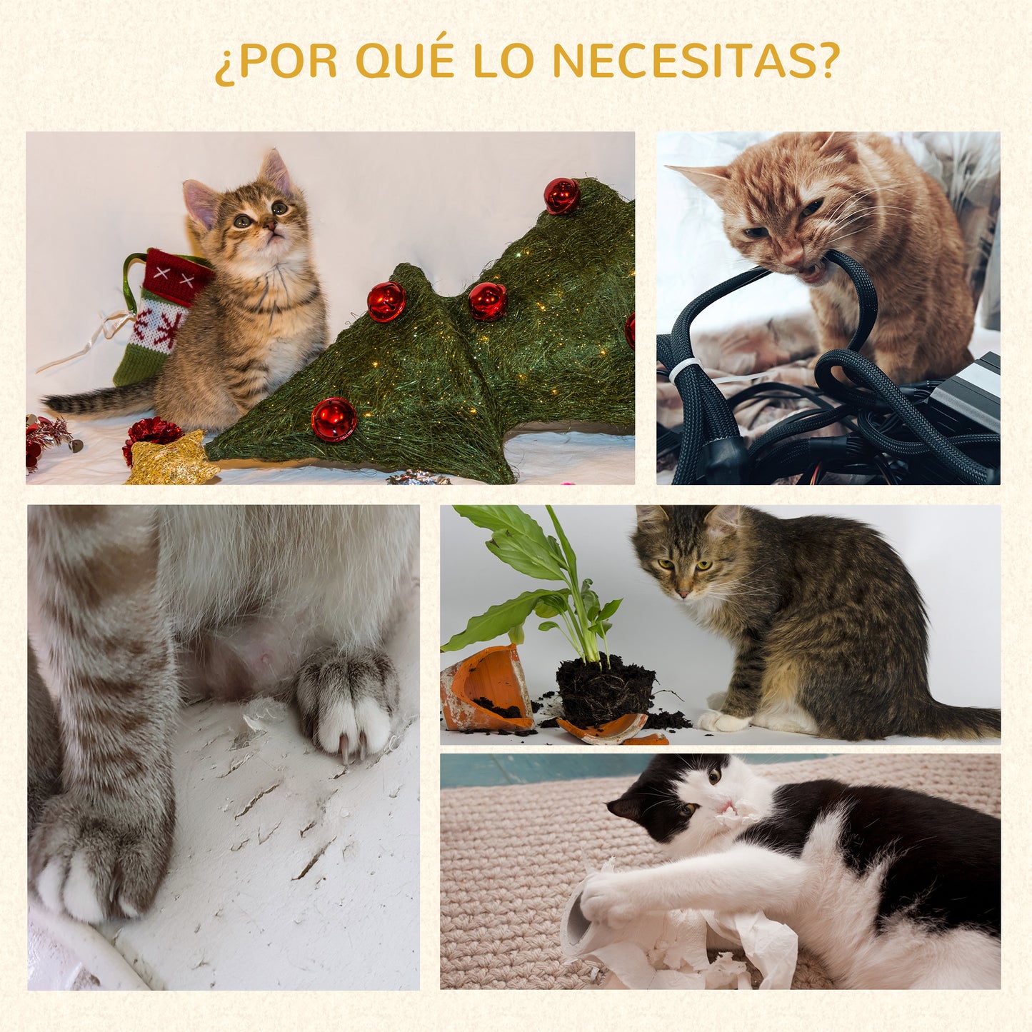 Pawhut Árbol Para Gatos Altura 148 Cm Con Postes De Sisal Y 3 Plataformas Beige_5