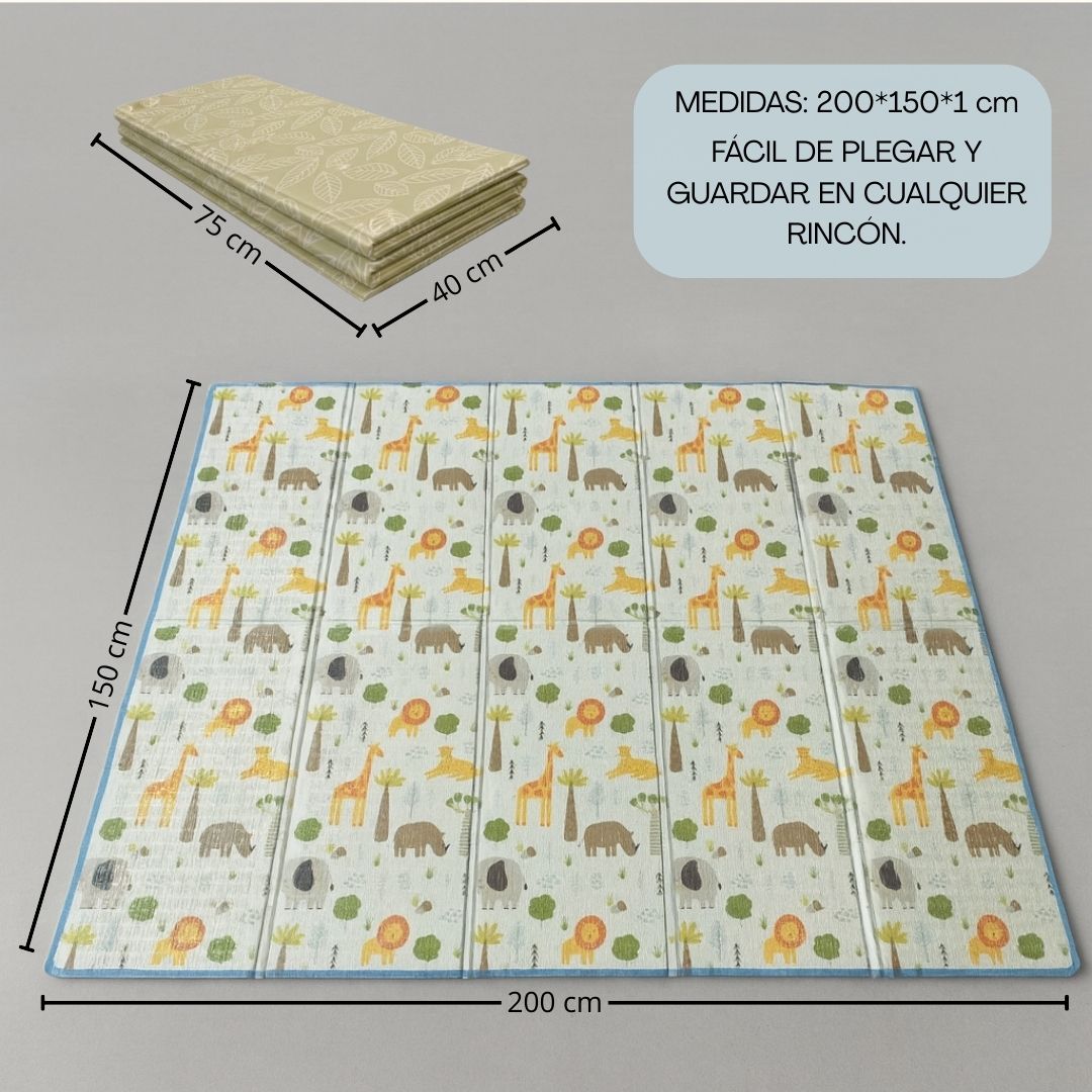 Bathby | Alfombra Plegable Para Bebé 200 × 150 Cm, Reversible Animales/hojas_5