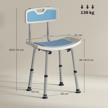 Silla De Ducha Homcom Aluminio, Hdpe Azul Claro 51.5x49.5x81 Cm_2