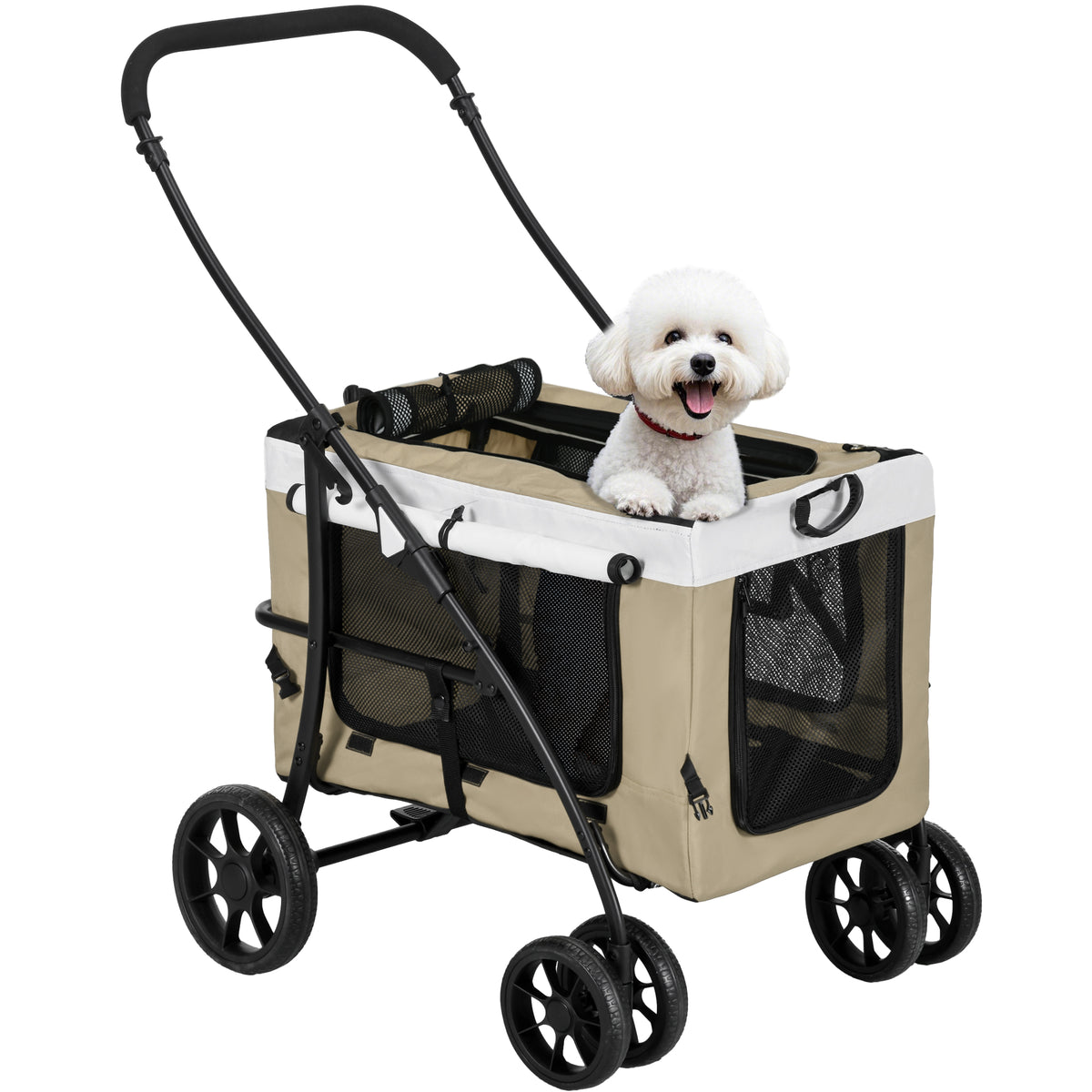 Pawhut Carrito Para Perros Plegable Con Vagón Desmontable Y Cojín Caqui_0