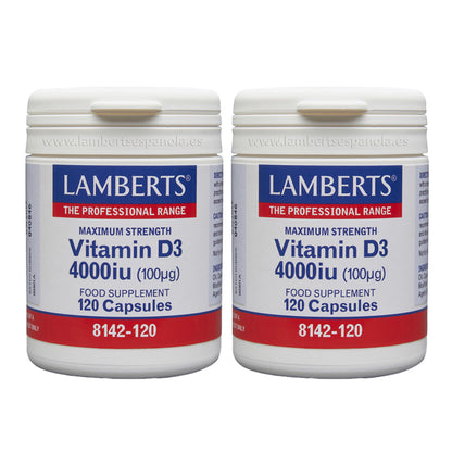 Pack 2x Vitamina D3 4000UI (100 µg) Lamberts, 120 cápsulas