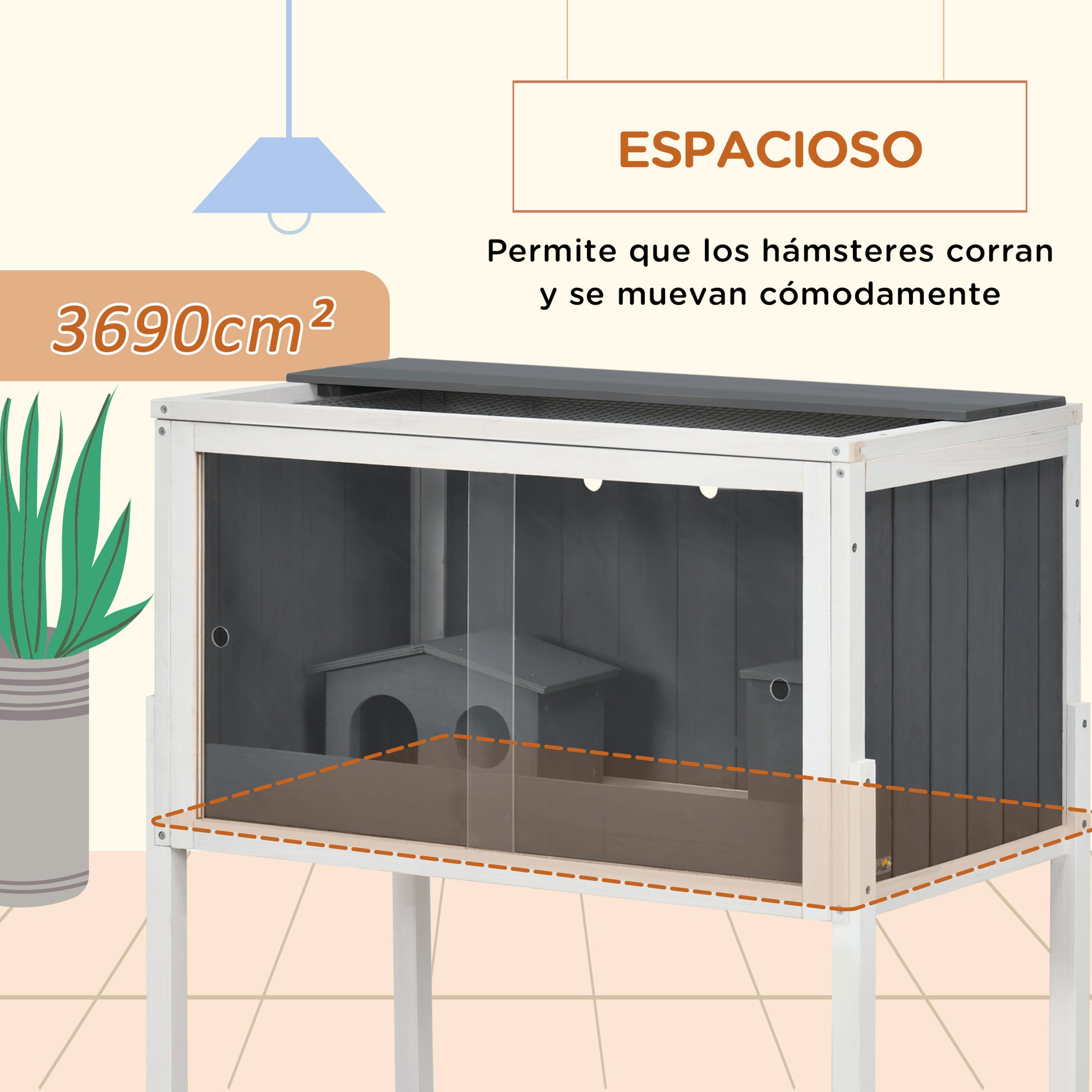 Pawhut Jaula Para Hámster De Madera 82x45x81 Cm Con 2 Puertas De Acrílico Gris_3