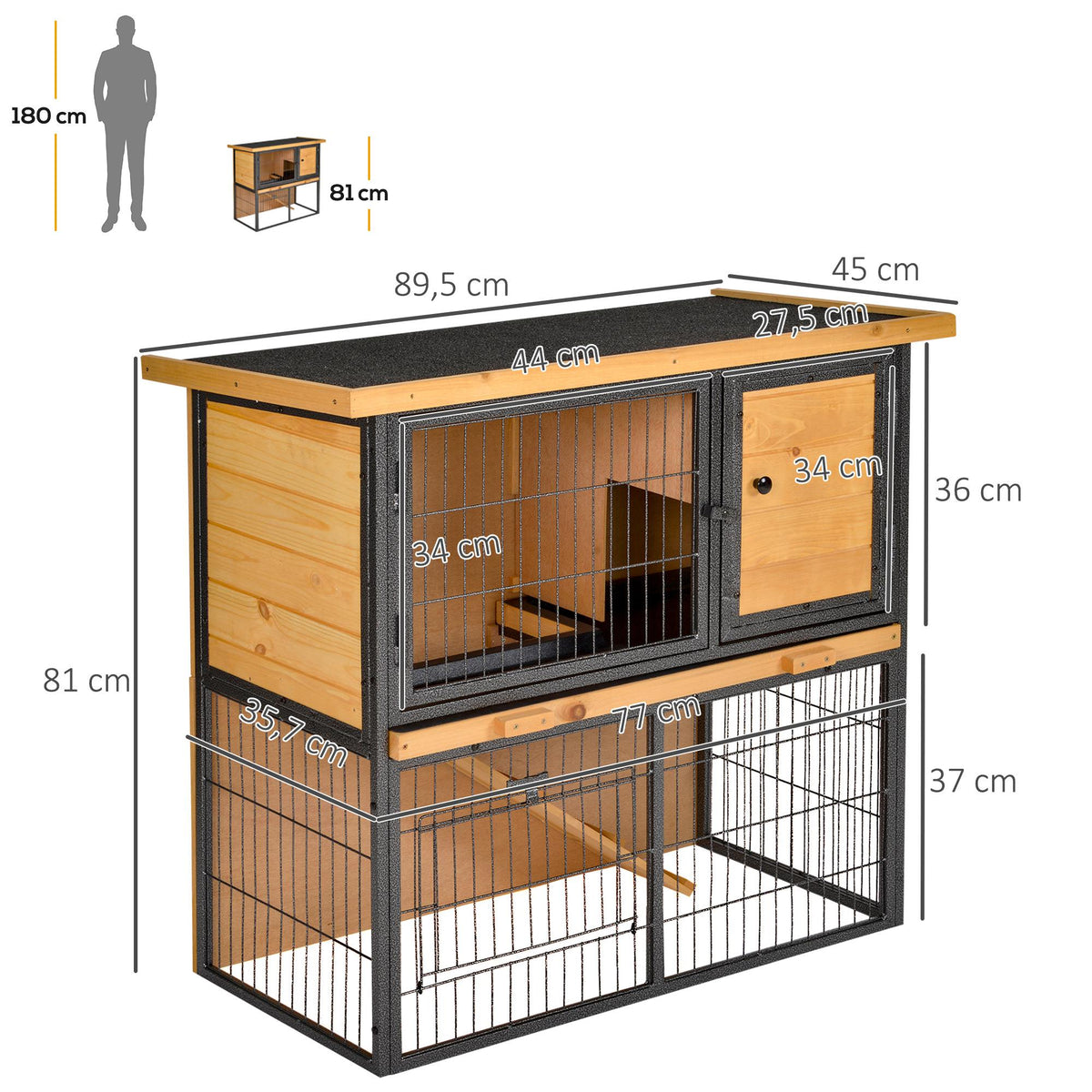 Conejera De Exterior De Madera Pawhut Multicolor 89,5x45x81 Cm_2