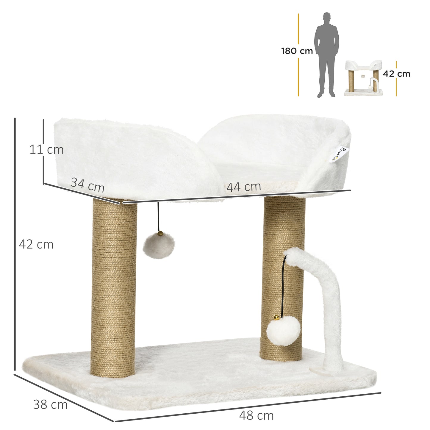Pawhut Árbol Rascador Para Gatos Pequeños Altura 42 Cm 48x38x42 Cm Blanco_2