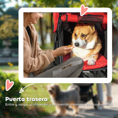 Pawhut Carrito Para Perros Plegable Con 3 Ruedas 109,5x57,5x106,5 Cm Rojo_3