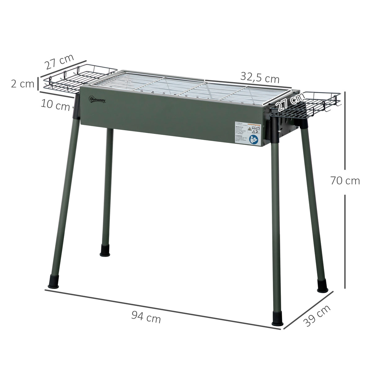 Outsunny Barbacoa De Carbón Con 2 Parrillas De Acero Inoxidable 94x39x70cm Verde_2