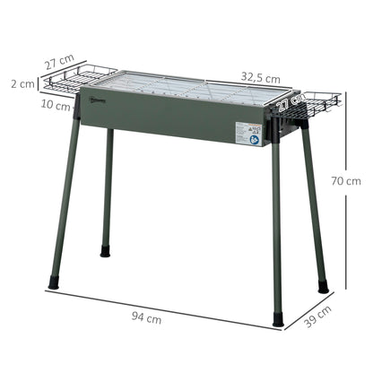 Outsunny Barbacoa De Carbón Con 2 Parrillas De Acero Inoxidable 94x39x70cm Verde_2